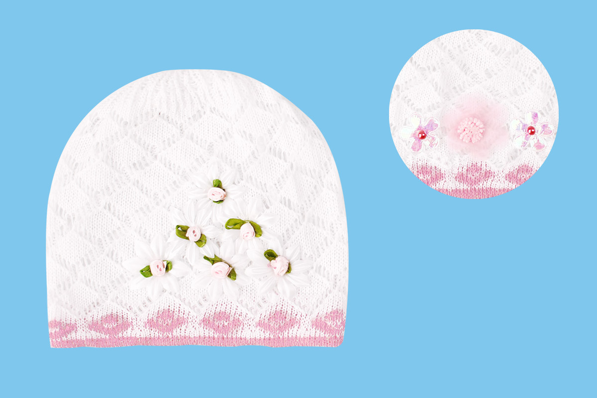 Белая ажурная шапка (40/42, белый +бл. розовый)